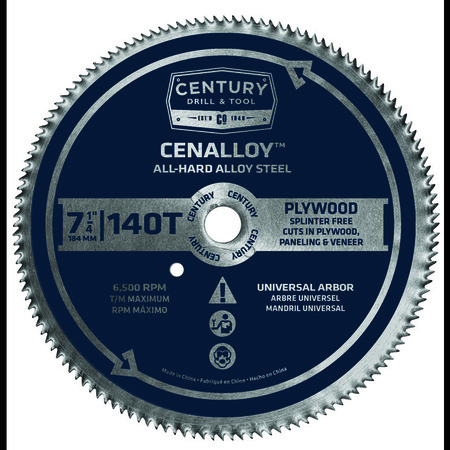 CENTURY DRILL & TOOL Circular Saw Blade Plywood All Steel Cenalloy 7-1/4" 140T Univl Arbor 8106